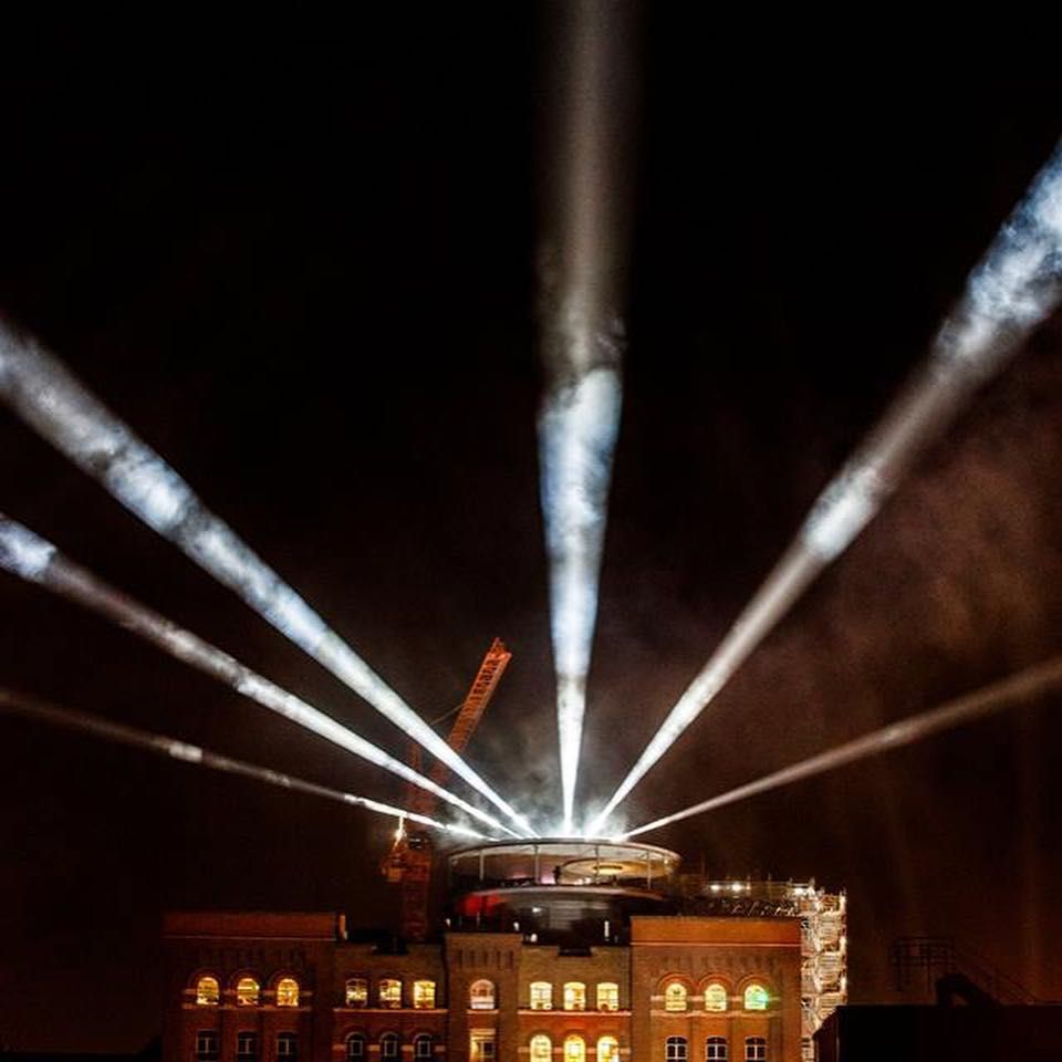 Night shot of Guiness Storehouse, Dublin